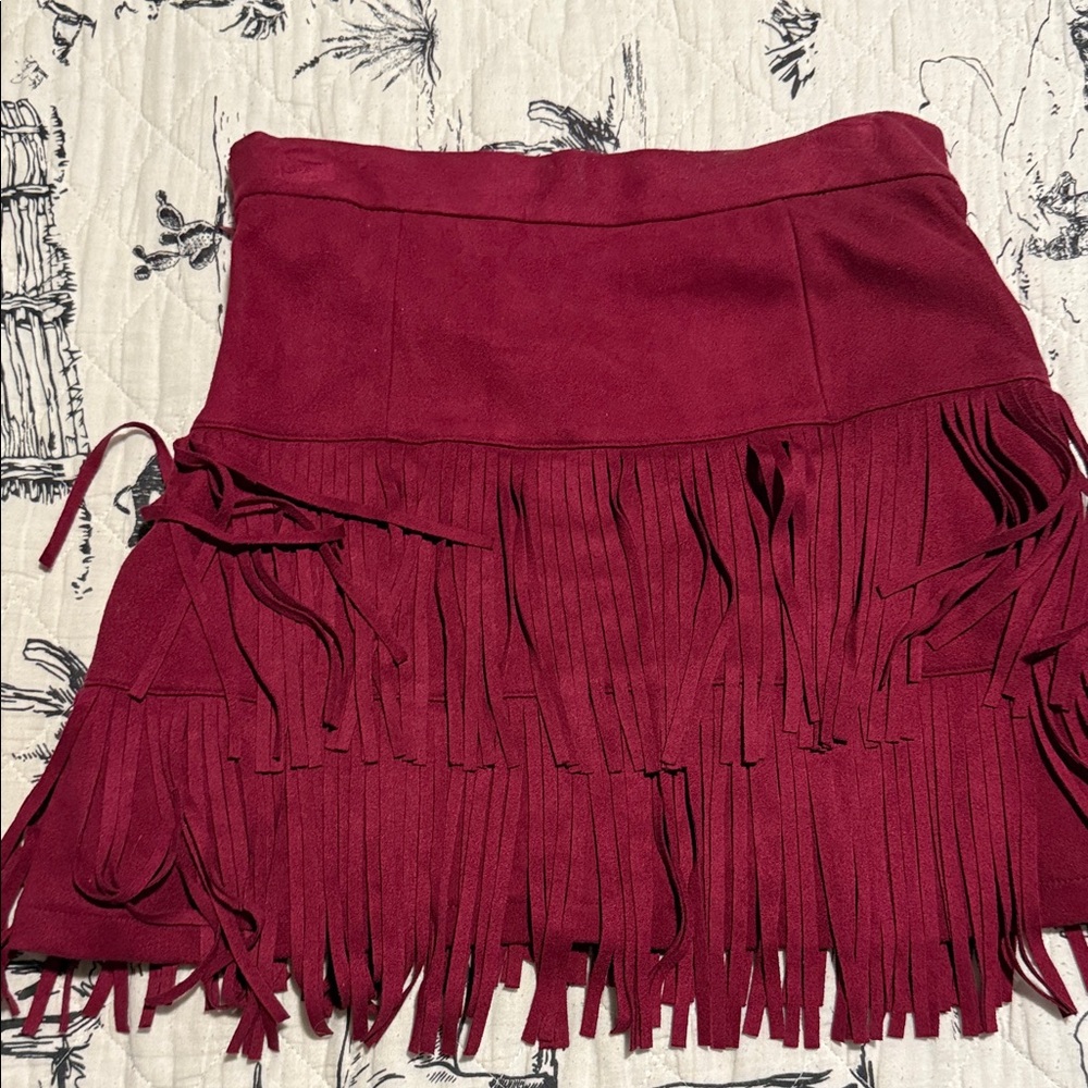 Altar’d State Burgundy Fringe Mini Skirt